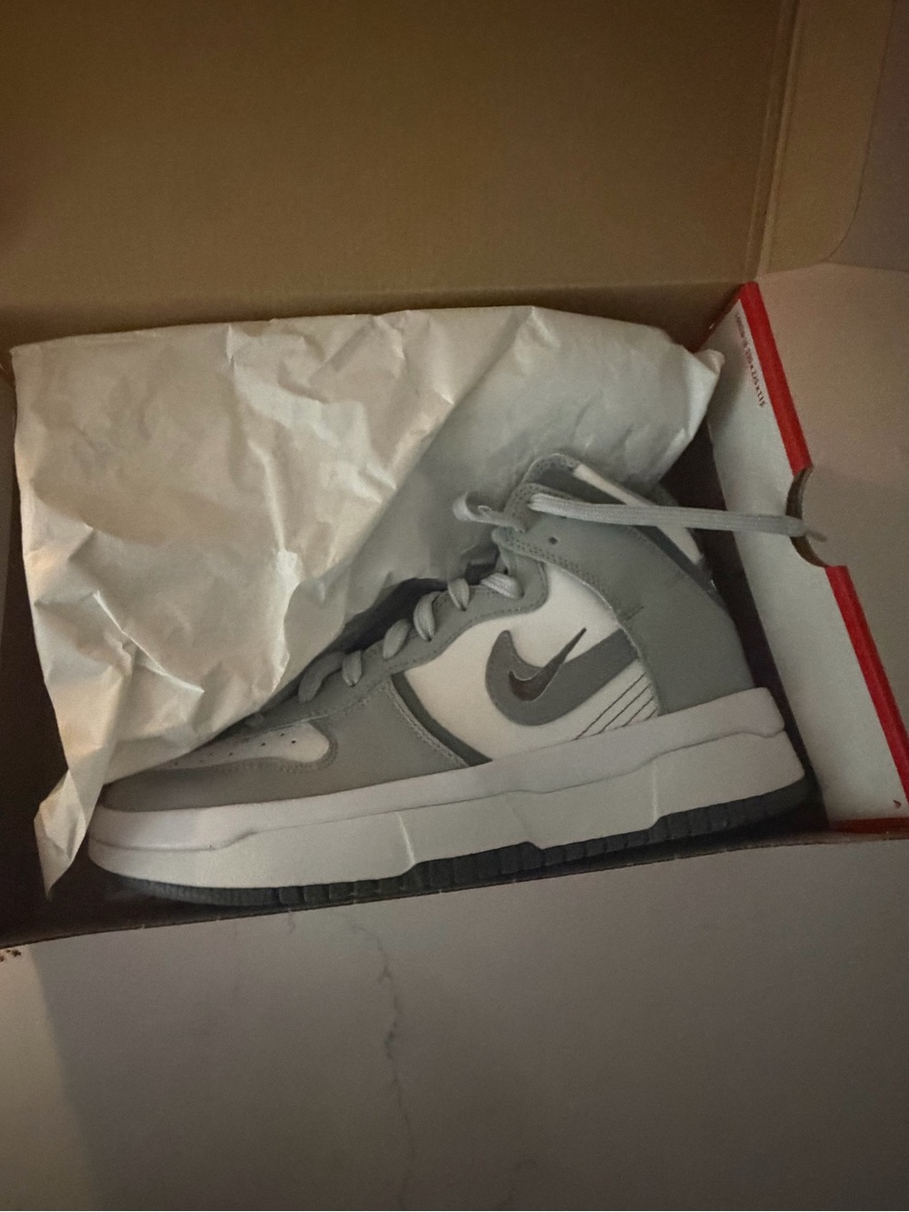 Nike Kids Grey and White High-Top Sneakers with Black Outsole